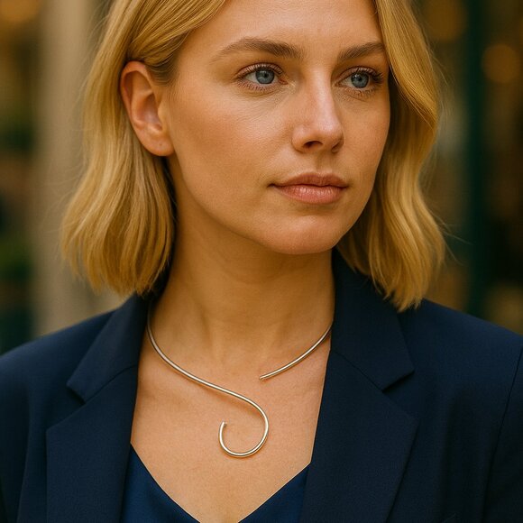 Sterling Silver S-Curve Collar Choker – Minimalist Open Wire Necklace - Picture 4 of 6